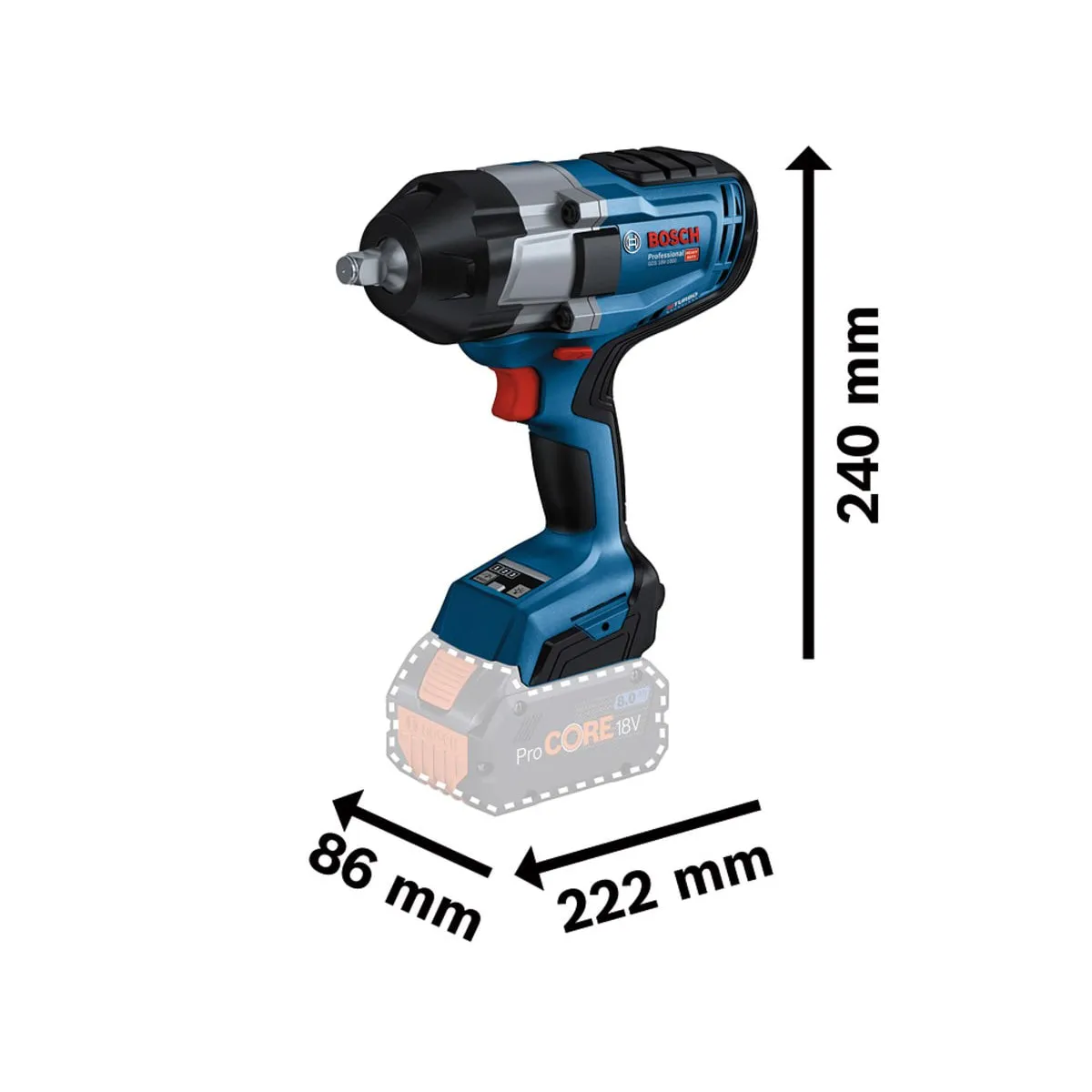 Bosch GDS 18V-1000 Pro BITURBO 1/2in Impact Wrench with 2 x 5.5Ah Batteries & Charger 06019J8371