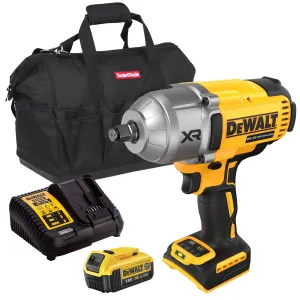 Dewalt DCF900N 18V XR Brushless 1/2 High Torque Impact Wrench Hog Ring with 1 x 4.0Ah Battery Charger & Bag