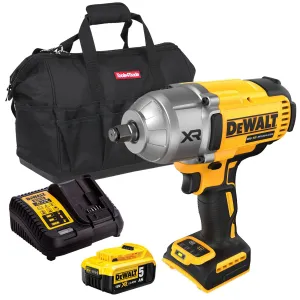 Dewalt DCF900N 18V XR Brushless 1/2 High Torque Impact Wrench Hog Ring with 1 x 5.0Ah Battery Charger & Bag