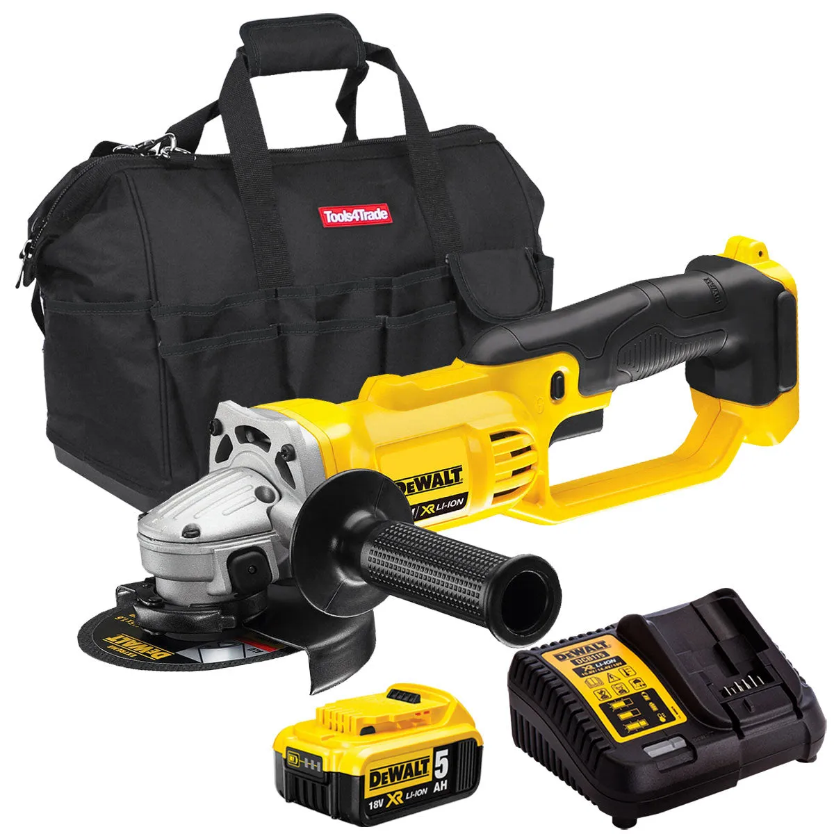 DeWalt DCG412N 18V 125mm Angle Grinder with 1 x 5.0Ah Battery Charger & 18 Bag