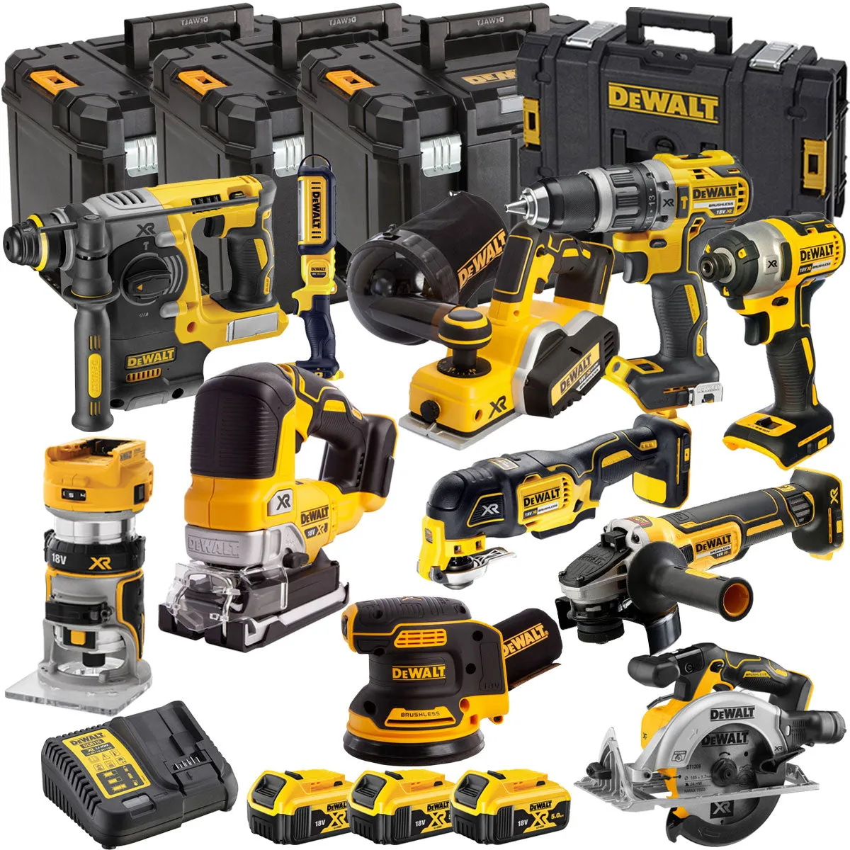Dewalt DCKT4T11B3 18V Brushless 11 Piece Kit With 3 x 5.0Ah Battery Charger & TStak Tool Storage