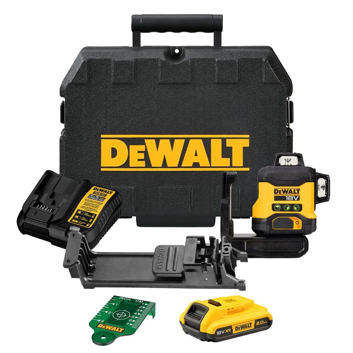 Dewalt DCLE34031D1 18V Compact 3 x 360 Green Laser with 1 x 2.0Ah Battery. Charger & Case