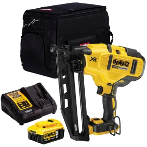 DeWalt DCN660N 18V Brushless Second Fix Nailer with 1 x 5.0Ah Battery. Charger & 20 Bag