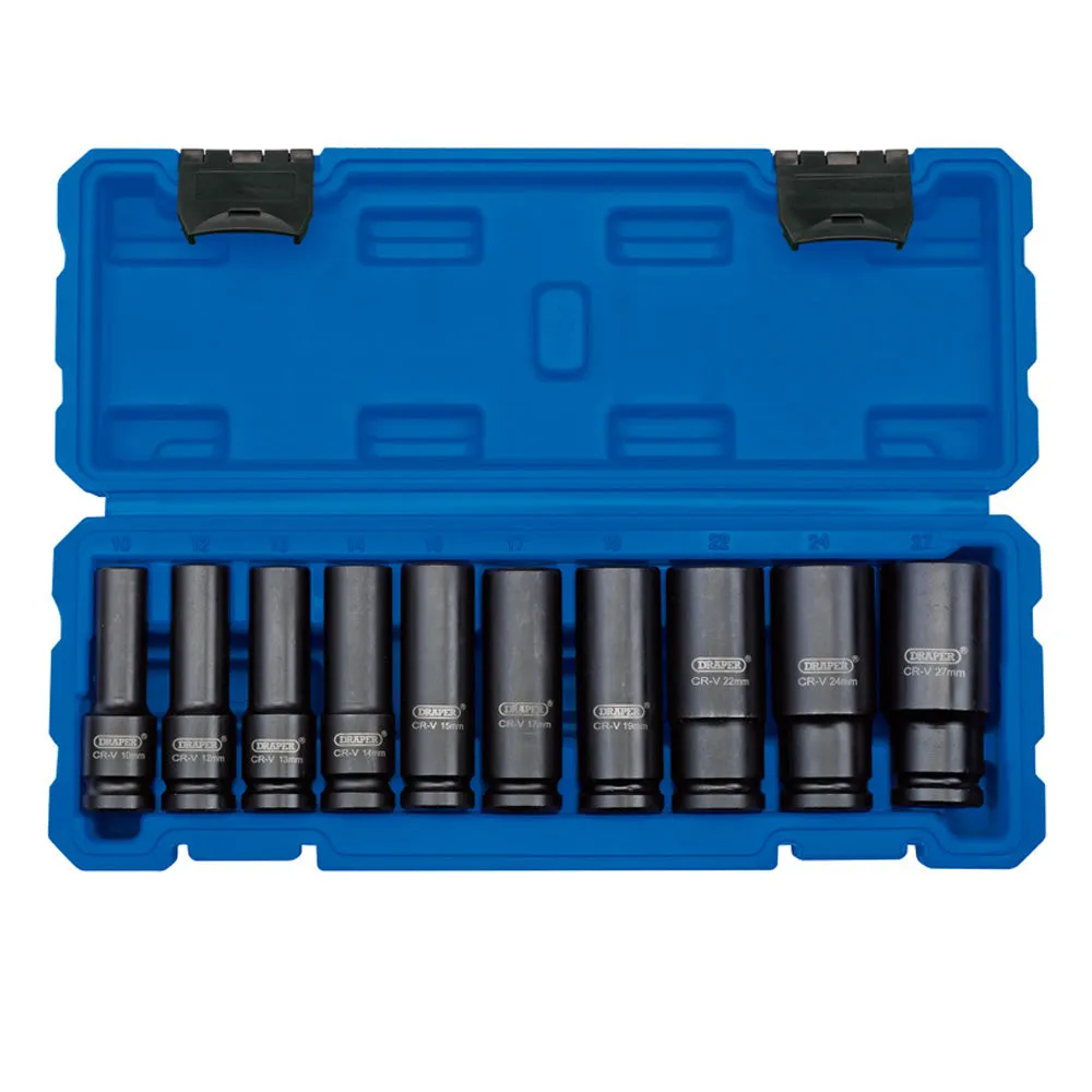Draper 1/2 Square Drive Impact Socket Metric Deep Set of 10 Piece - 83096
