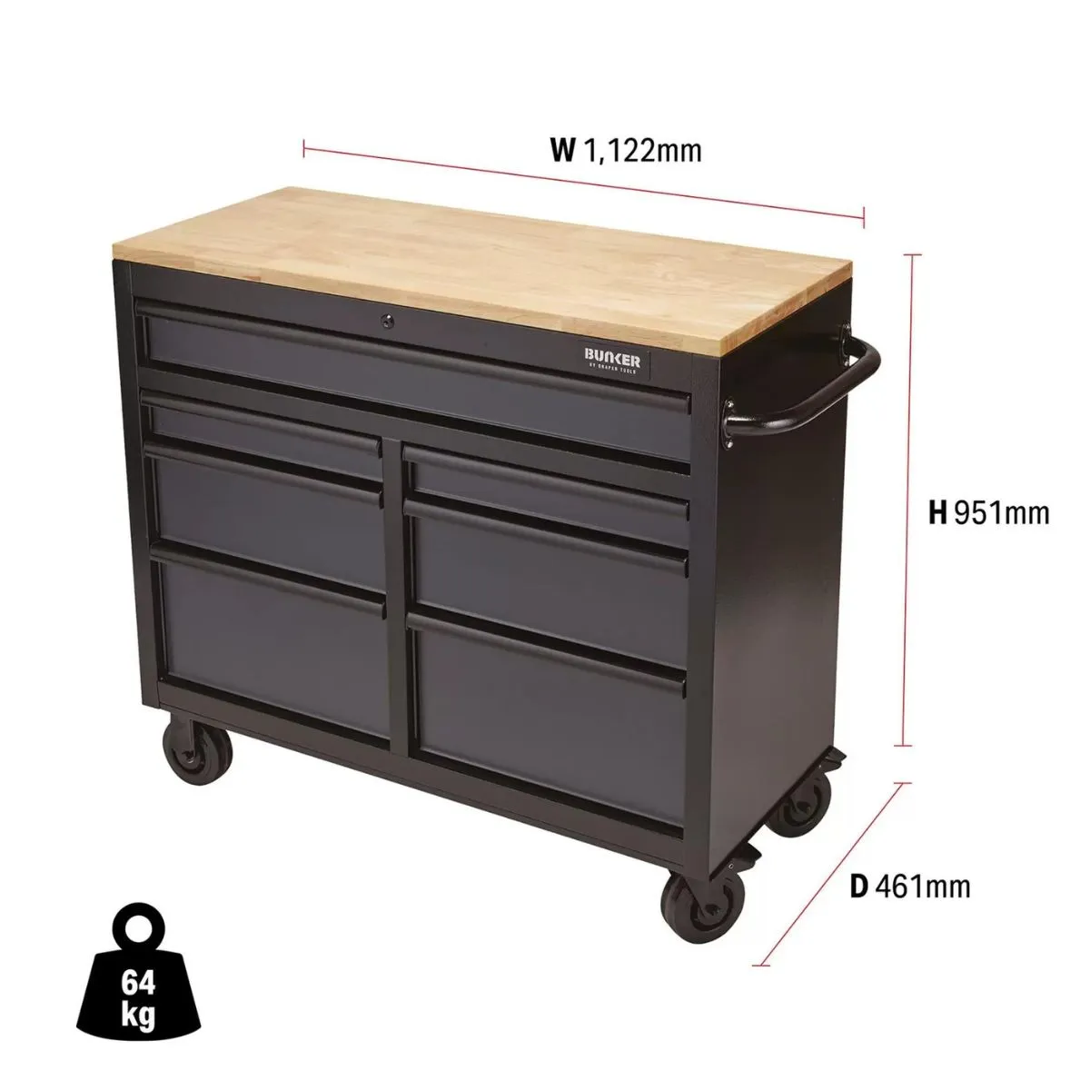 Draper B100-41G BUNKER 41 Workbench Roller Tool Cabinet 7 Drawer Grey 08216