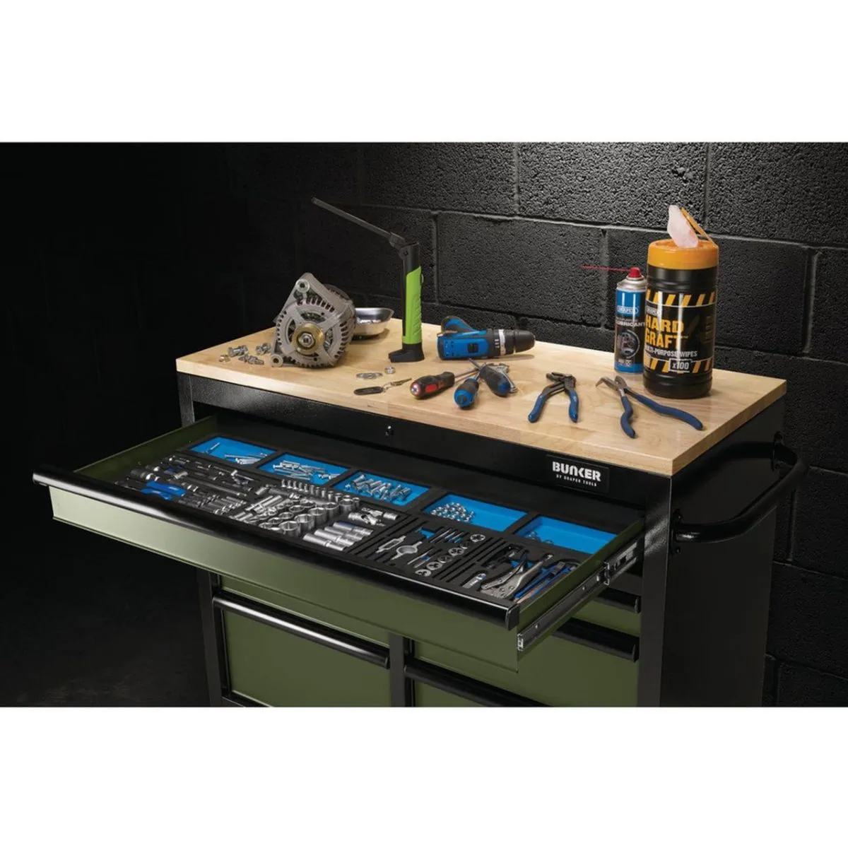Draper B100-41GR BUNKER 41 Workbench Roller Tool Cabinet 7 Drawer Green 08221
