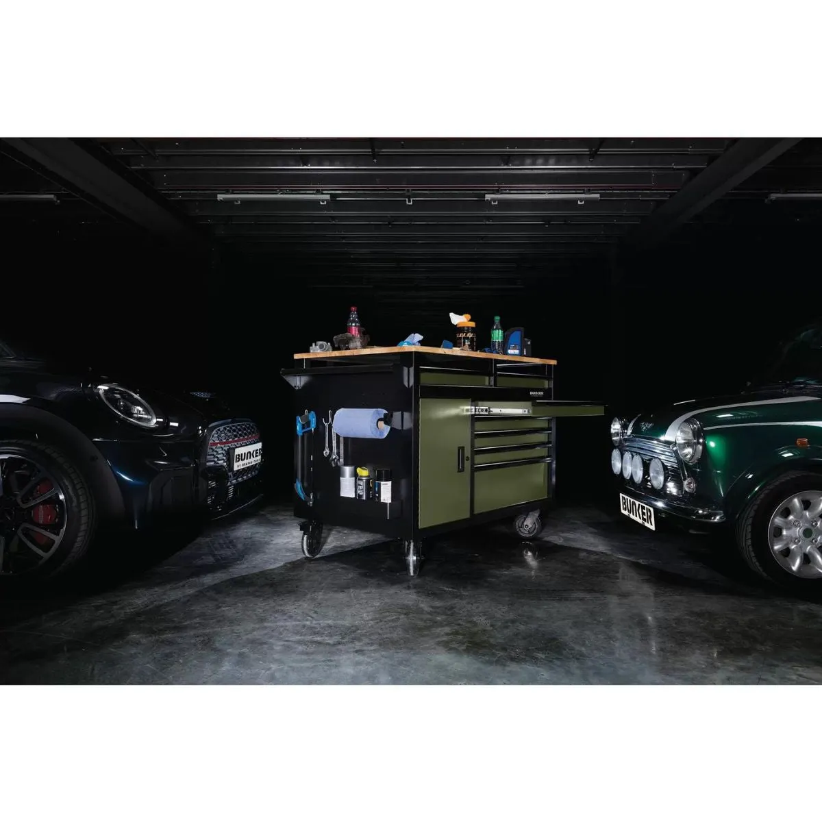 Draper B100-48MTGR BUNKER 48 Multi-Functional Workbench Roller Tool Cabinet 14 Drawer Green 08269