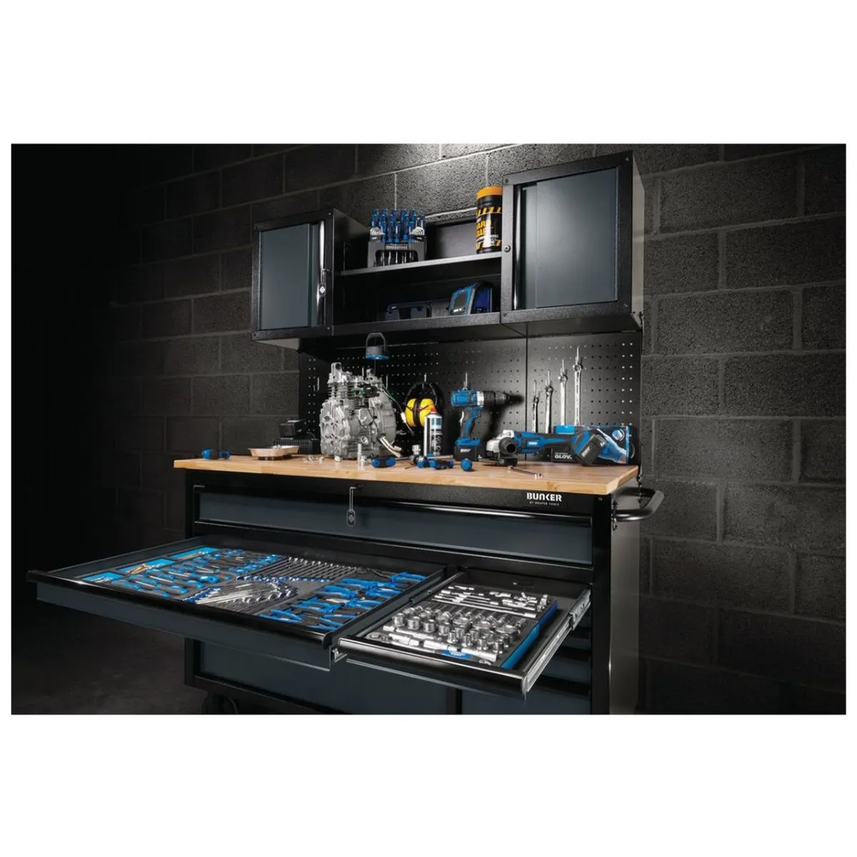 Draper B100-56WSG BUNKER 56 Roller Workstation with Workbench 10 Drawer Grey 08242
