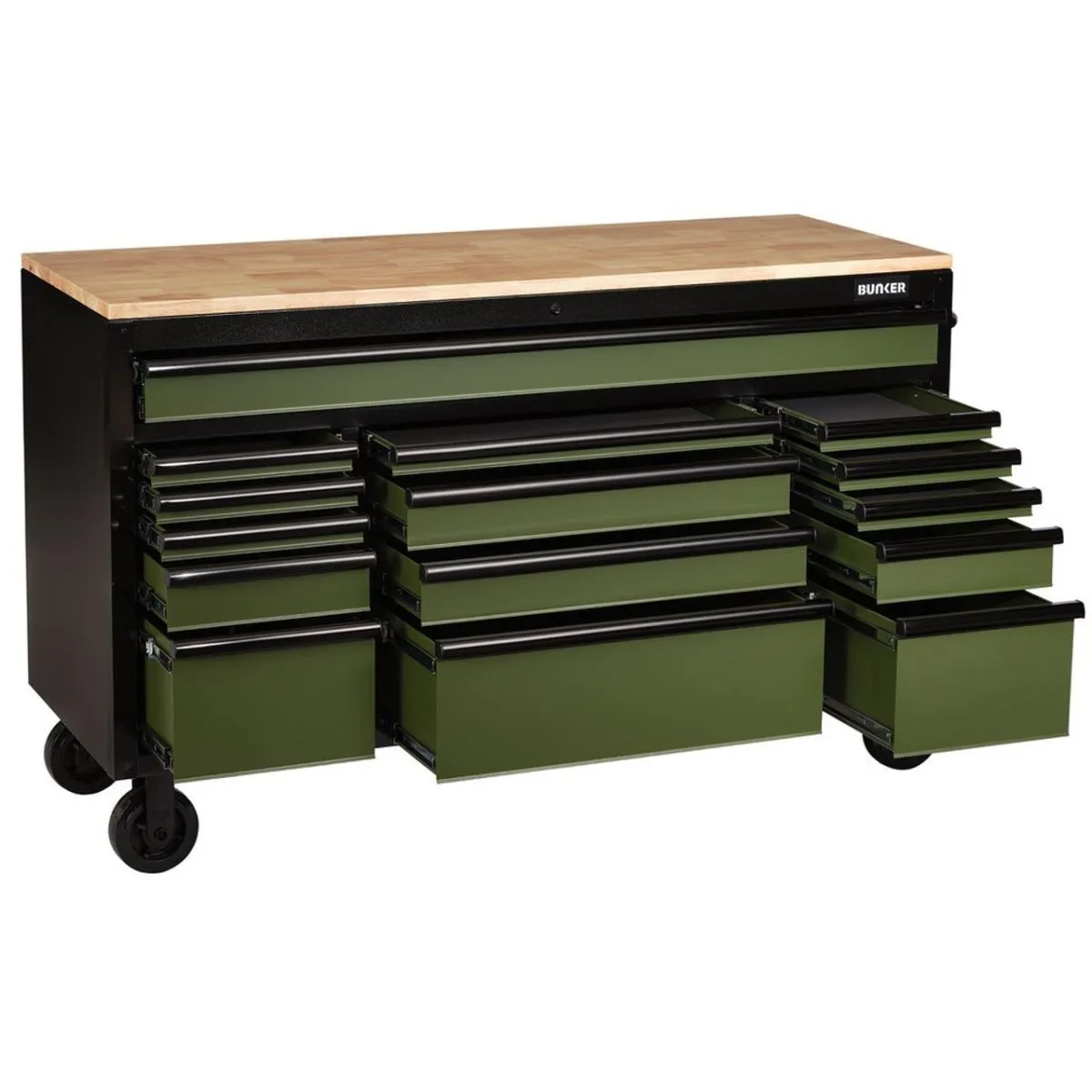 Draper B100-61GR BUNKER 61 Workbench Roller Tool Cabinet 15 Drawer Green 10368