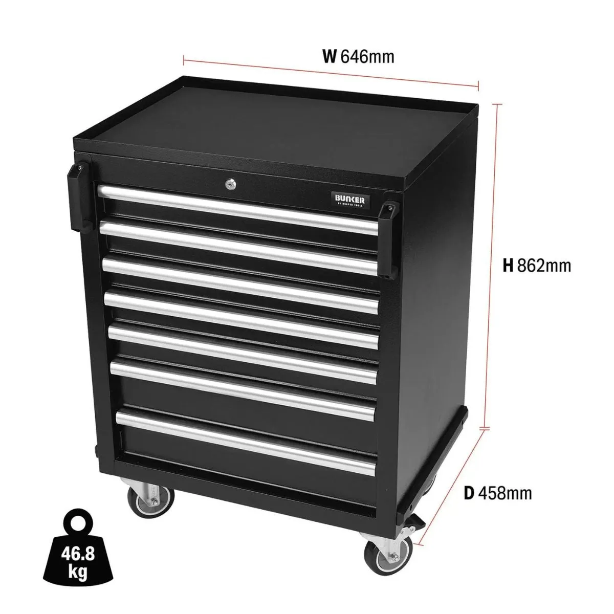 Draper MS400-7T BUNKER Modular Mobile Cabinet 7 Drawer 646mm 29779