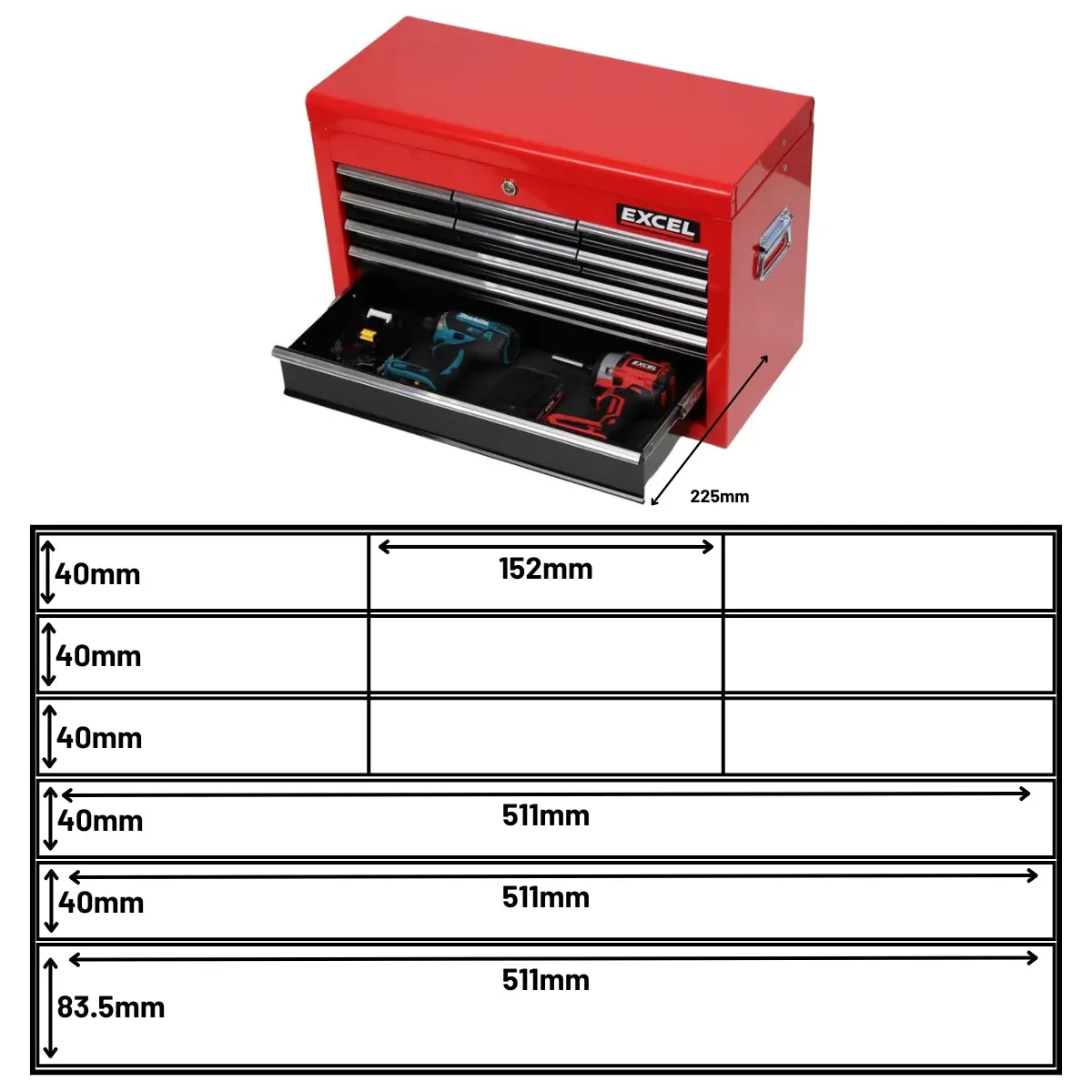 Excel 14 Drawers Tool Chest Storage Roller Cabinet Black and Red