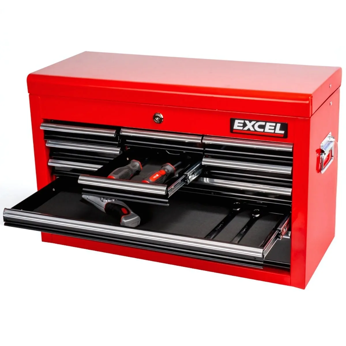 Excel 14 Drawers Tool Chest Storage Roller Cabinet Black and Red
