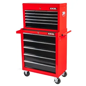 Excel 14 Drawers Tool Chest Storage Roller Cabinet Black and Red