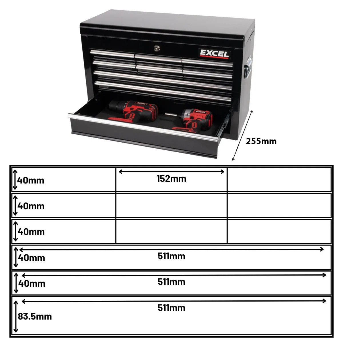 Excel 14 Drawers Tool Chest Storage Roller Cabinet Black