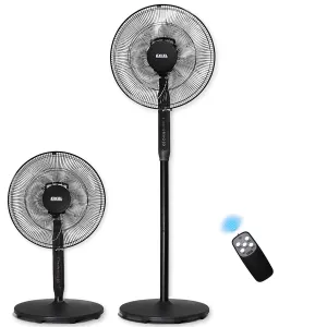 Excel 16 Height Adjustable Pedestal Fan Digital Touch Panel with Remote Control Black