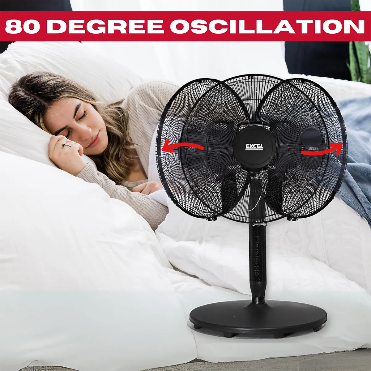 Excel 16 Height Adjustable Pedestal Fan Digital Touch Panel with Remote Control Black
