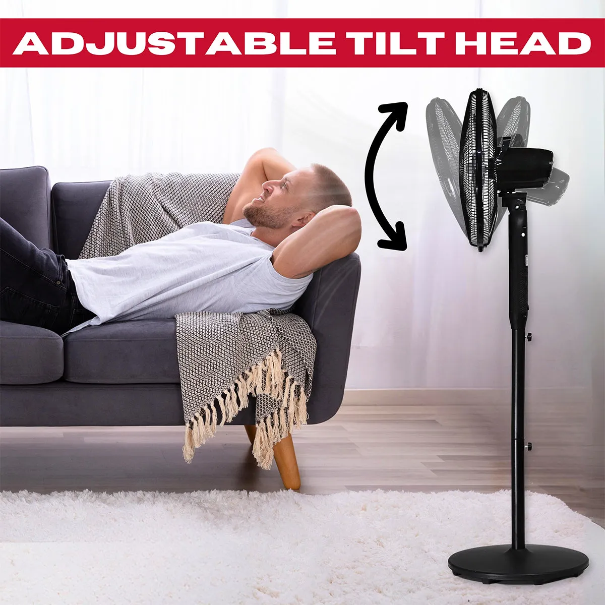 Excel 16 Height Adjustable Pedestal Fan Digital Touch Panel with Remote Control Black
