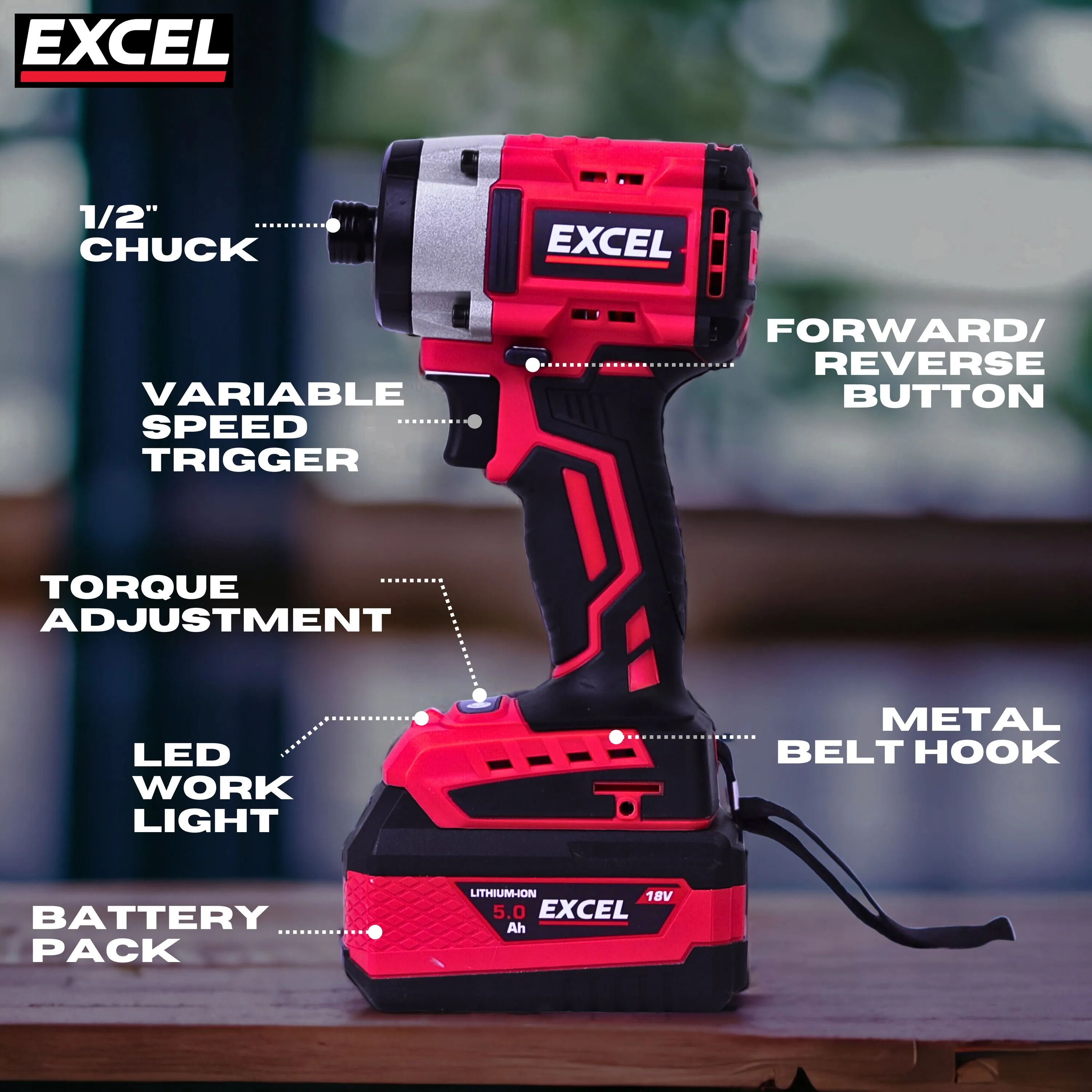 Excel 18V 11 Piece Power Tool Kit with 3 x 4.0Ah Batteries & Charger EXLKIT-16297