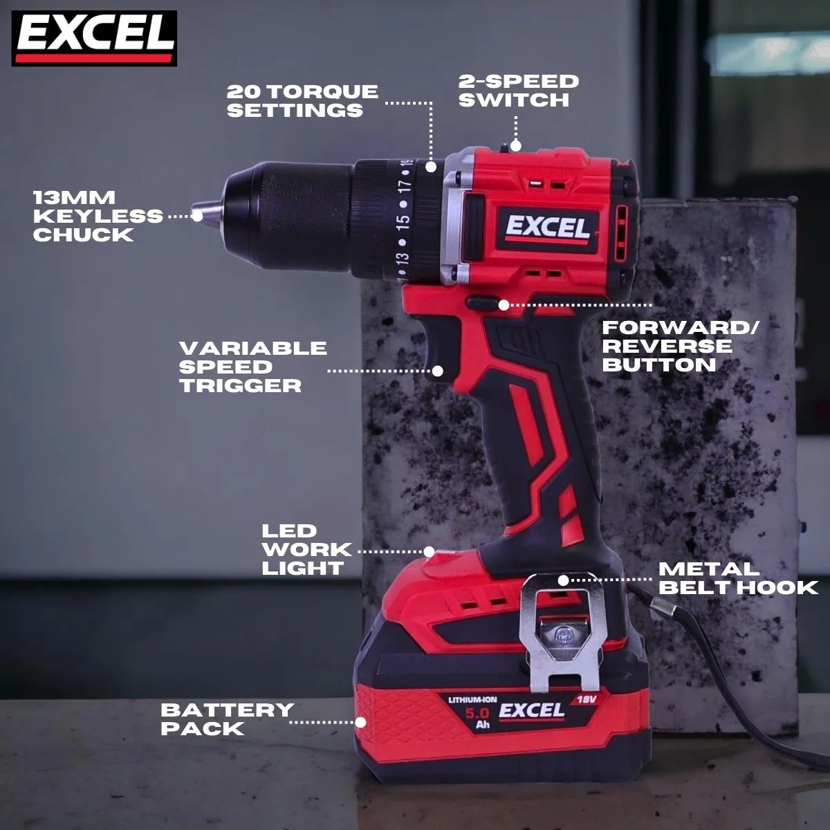 Excel 18V 11 Piece Power Tool Kit with 3 x 4.0Ah Batteries & Charger EXLKIT-16297