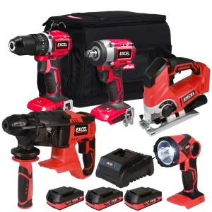 Excel 18V 5 Piece Power Tool Kit with 3 x 2.0Ah Battery & Charger