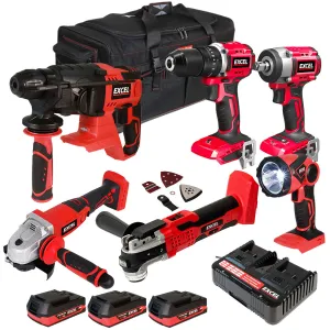 Excel 18V 6 Piece Power Tool Kit with 3 x 2.0Ah Battery & Charger