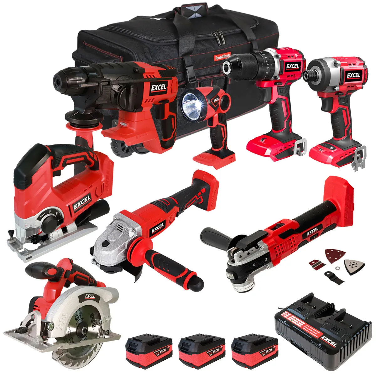 Excel 18V 8 Piece Power Tool Kit with 3 x 5.0Ah Battery & Charger EXLKIT-801