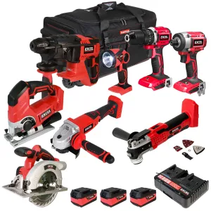 Excel 18V 8 Piece Power Tool Kit with 3 x 5.0Ah Battery & Charger EXLKIT-801