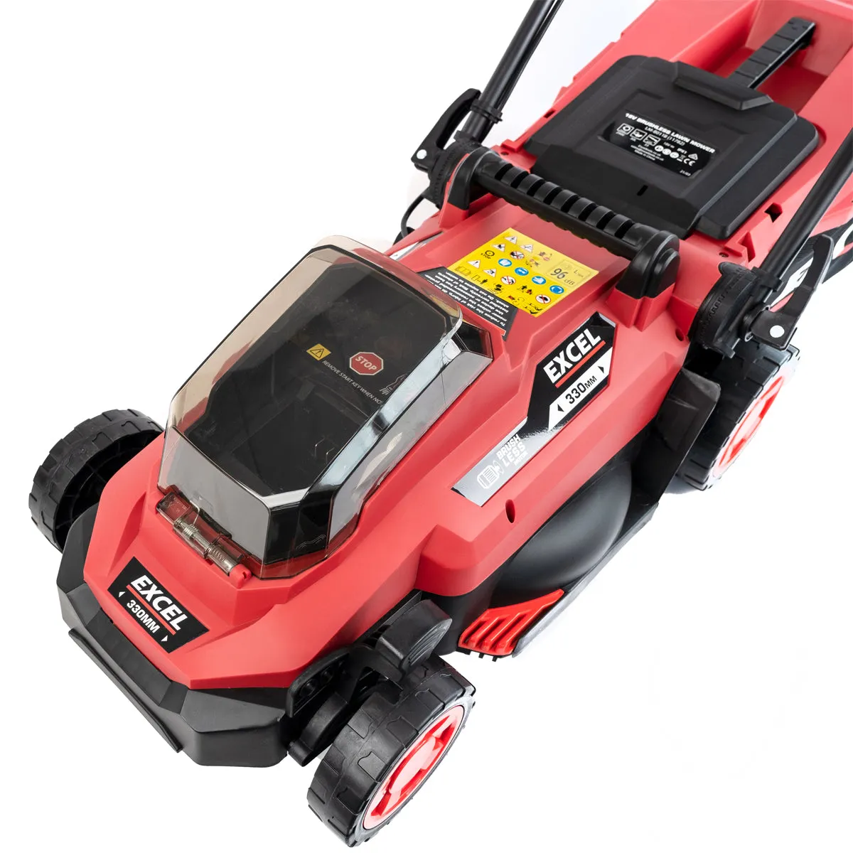 Excel 18V Brushless Lawn Mower 330mm 5 Adjustable Height with 2 x 4.0Ah Battery & Charger