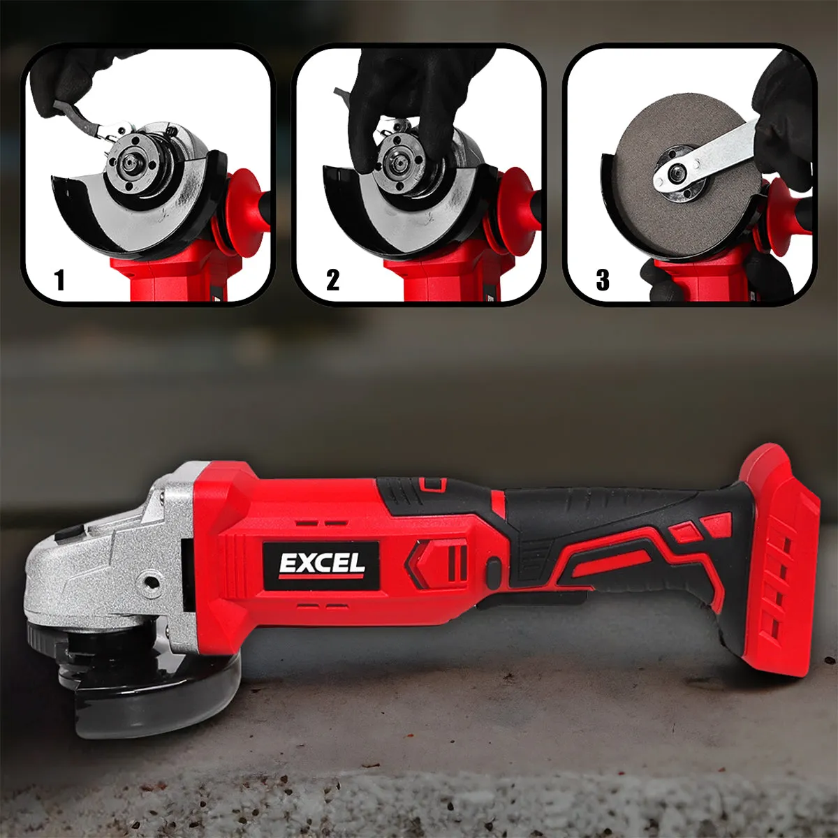 Excel 18V Cordless Angle Grinder 115mm with 1 x 2.0Ah Battery & Charger