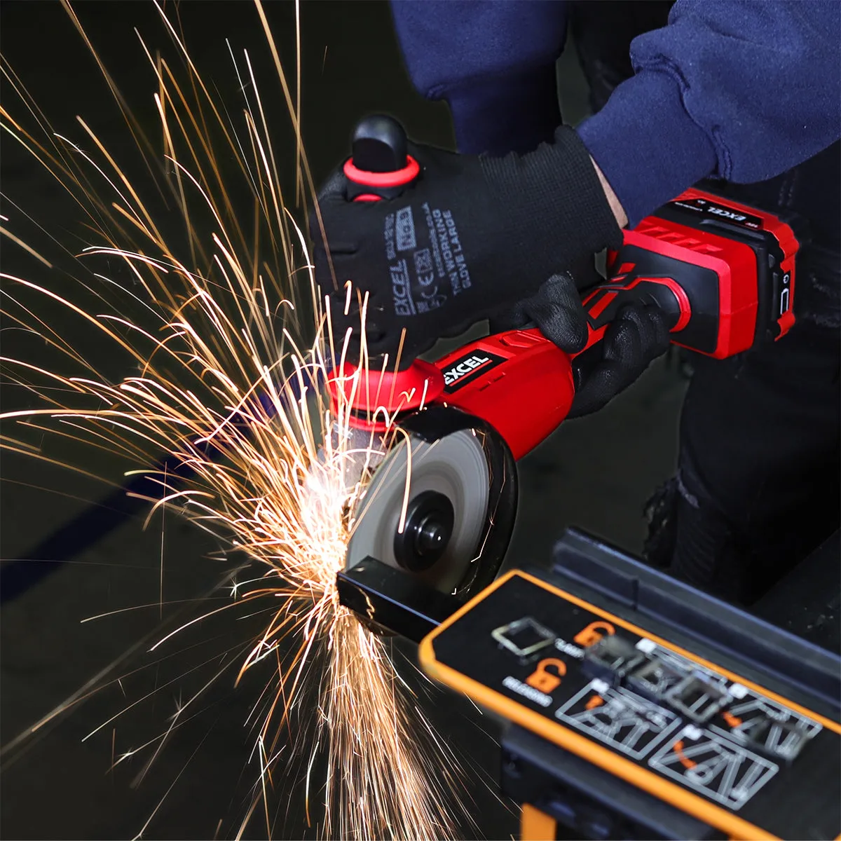 Excel 18V Cordless Angle Grinder 115mm with 1 x 2.0Ah Battery & Charger