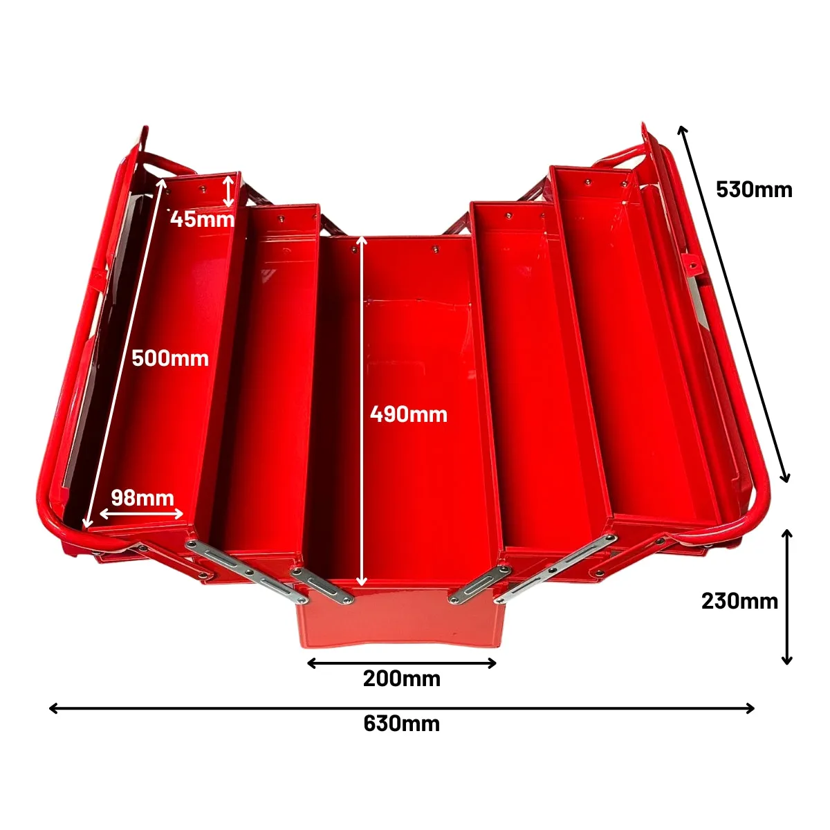 Excel 4 Tray Cantilever Metal Tool Box Organiser Storage Red
