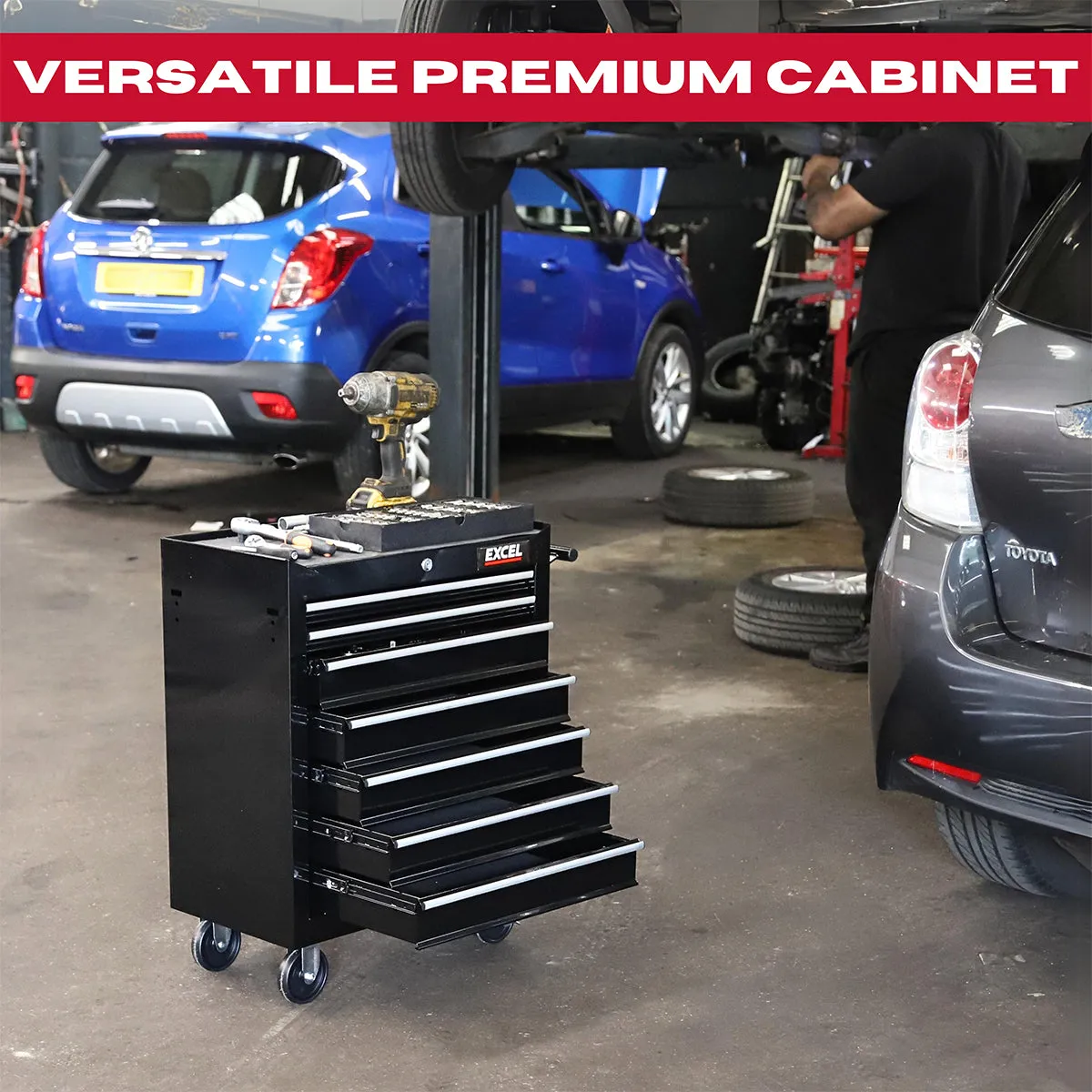 Excel 7 Drawer Tool Chest Storage Cabinet with Wheels - Black