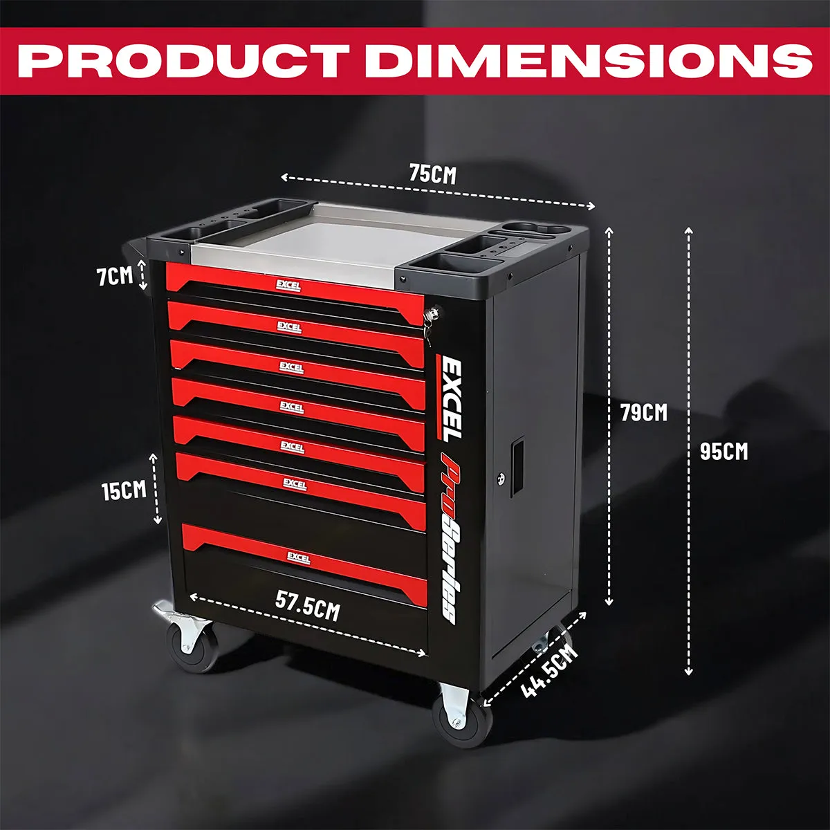 Excel 7 Drawer Tool Chest Storage Roller Cabinet with 249 Piece Tool Set