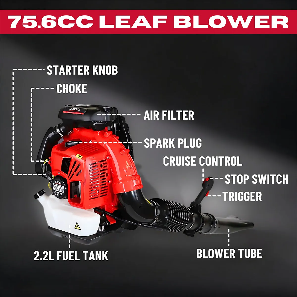 Excel 75.6cc 2-Stroke Backpack Leaf Blower - Open Box. Never Used