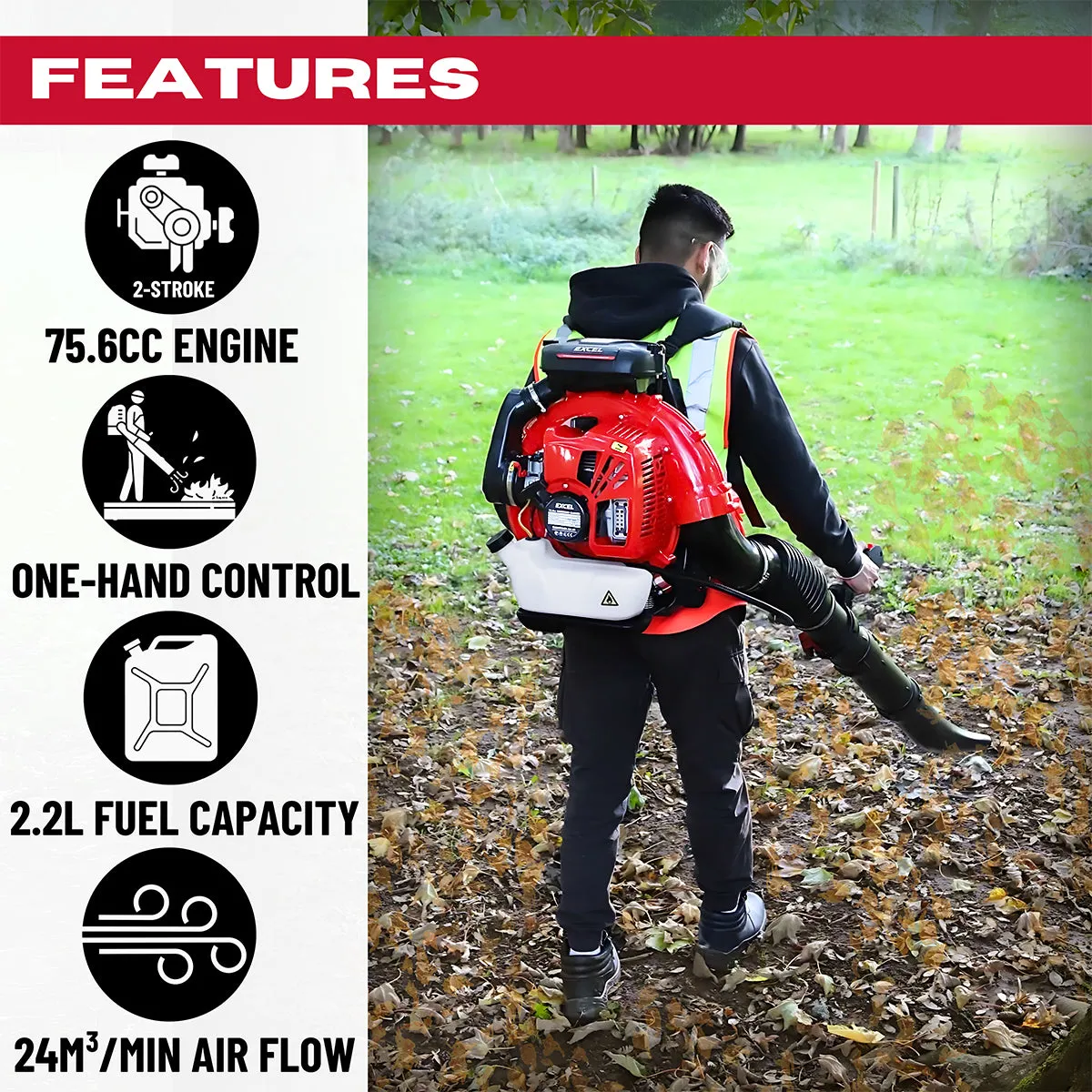 Excel 75.6cc 2-Stroke Backpack Leaf Blower - Open Box. Never Used