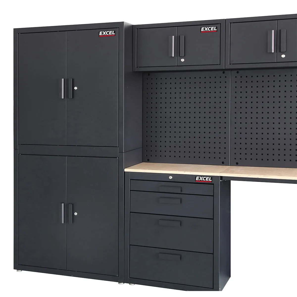 Excel 8-Drawer Garage Storage System Wall Shelving & Side Cabinet Heavy-Duty