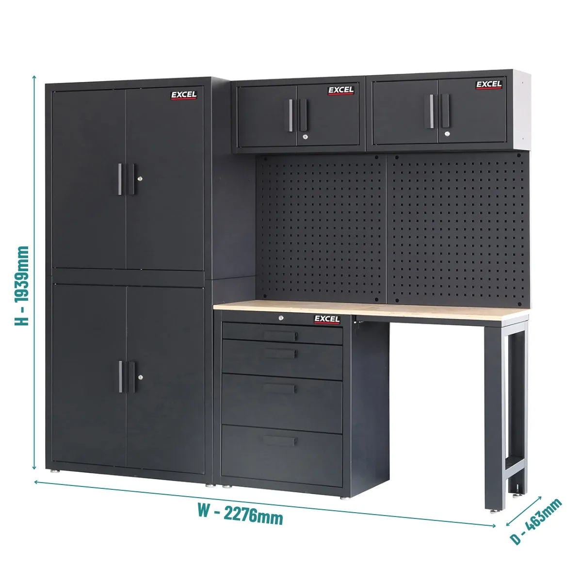 Excel 8-Drawer Garage Storage System Wall Shelving & Side Cabinet Heavy-Duty