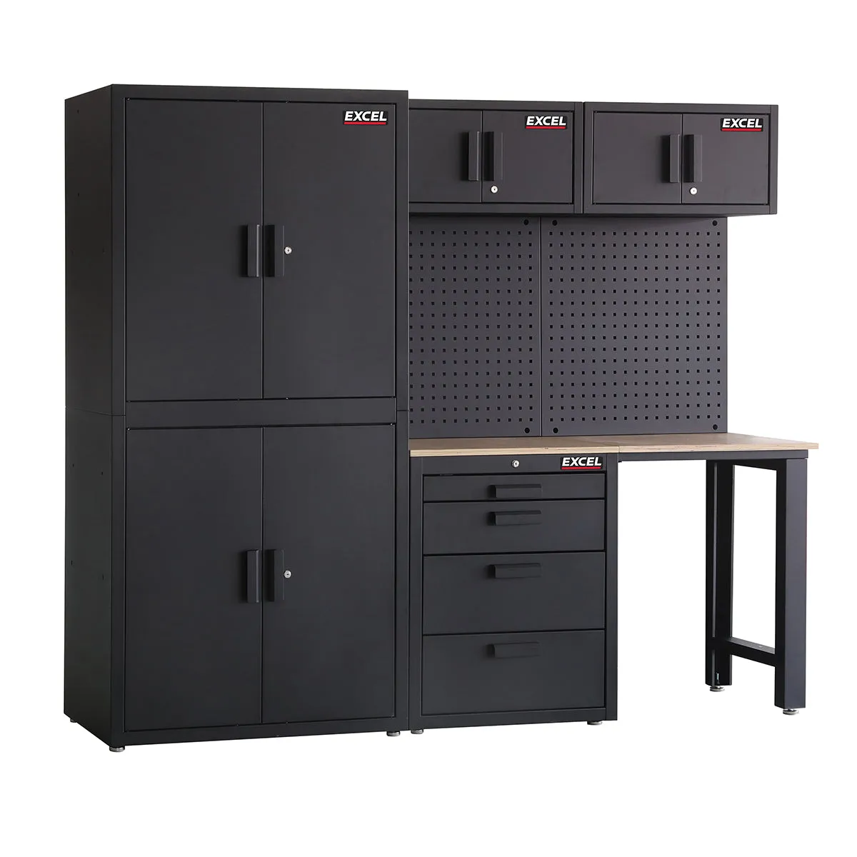 Excel 8-Drawer Garage Storage System Wall Shelving & Side Cabinet Heavy-Duty