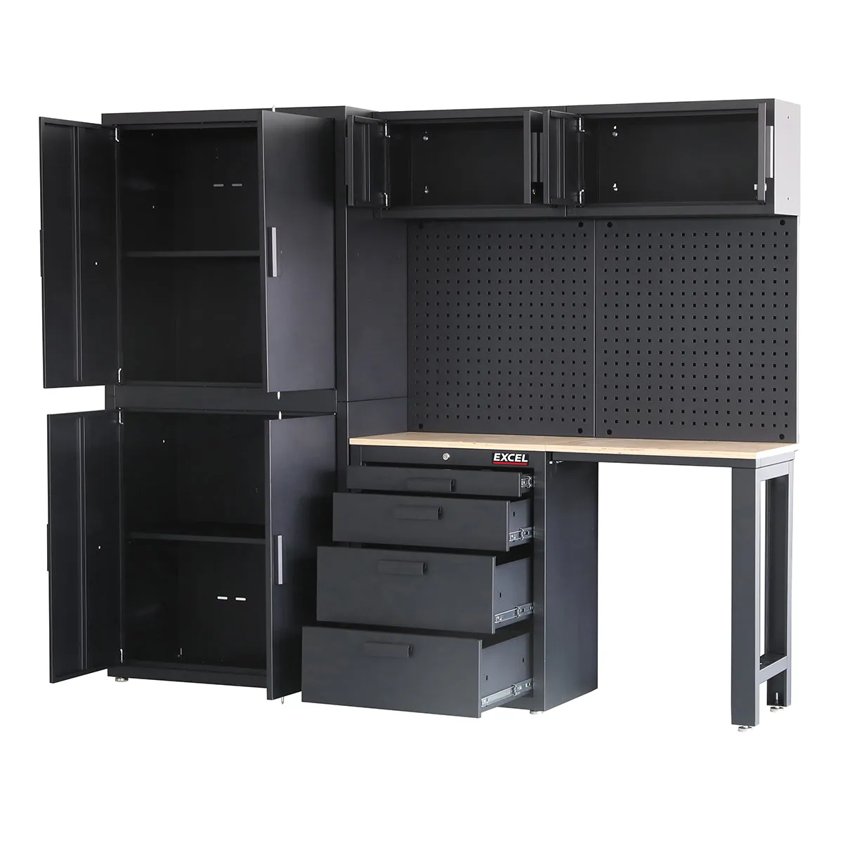 Excel 8-Drawer Garage Storage System Wall Shelving & Side Cabinet Heavy-Duty