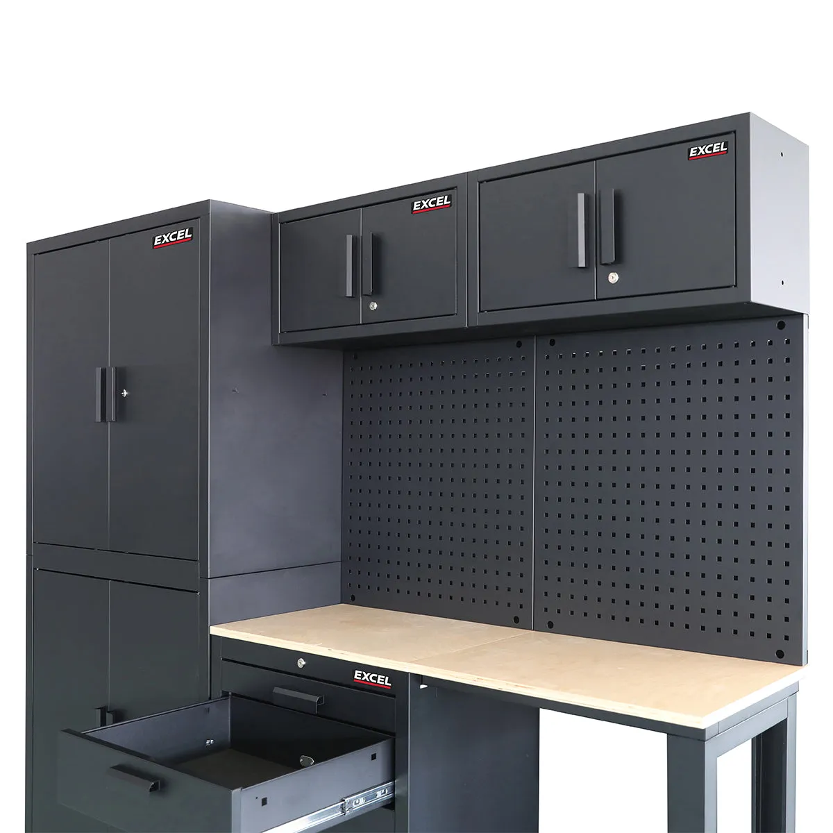 Excel 8-Drawer Garage Storage System Wall Shelving & Side Cabinet Heavy-Duty