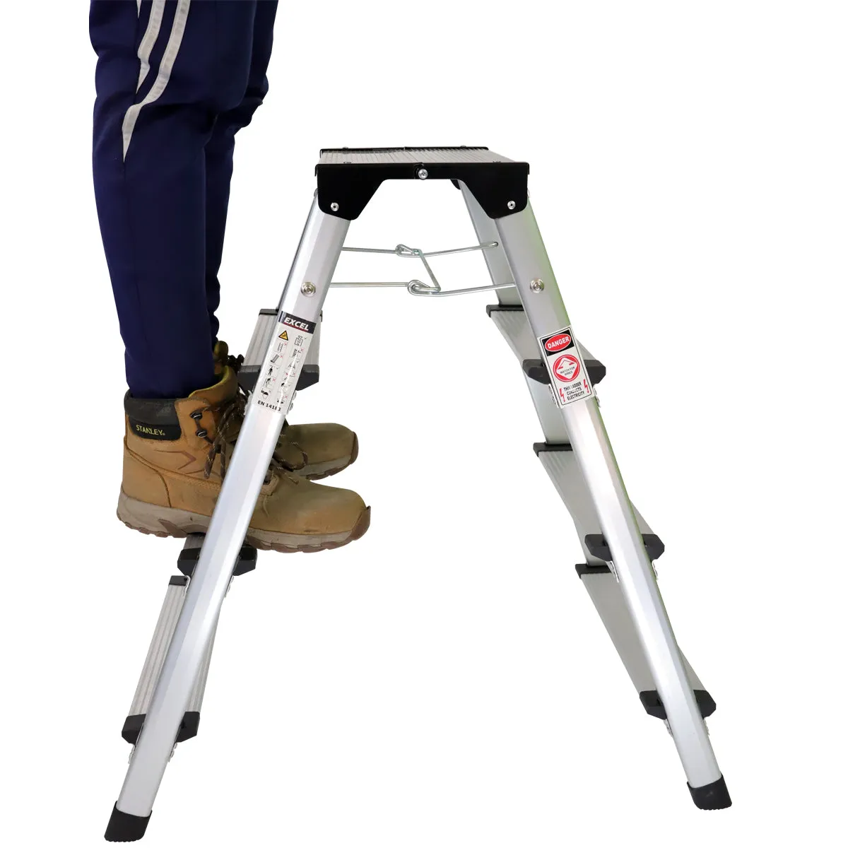 Excel Aluminium Stool Ladder 4 Tread with Work Bench Folding Hop Up 600mm