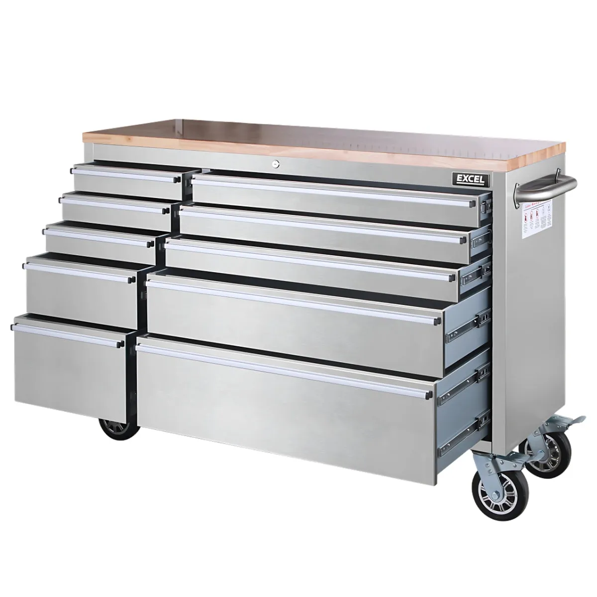 Excel Stainless Steel 10 Drawer Roller Tool Cabinet & Workbench