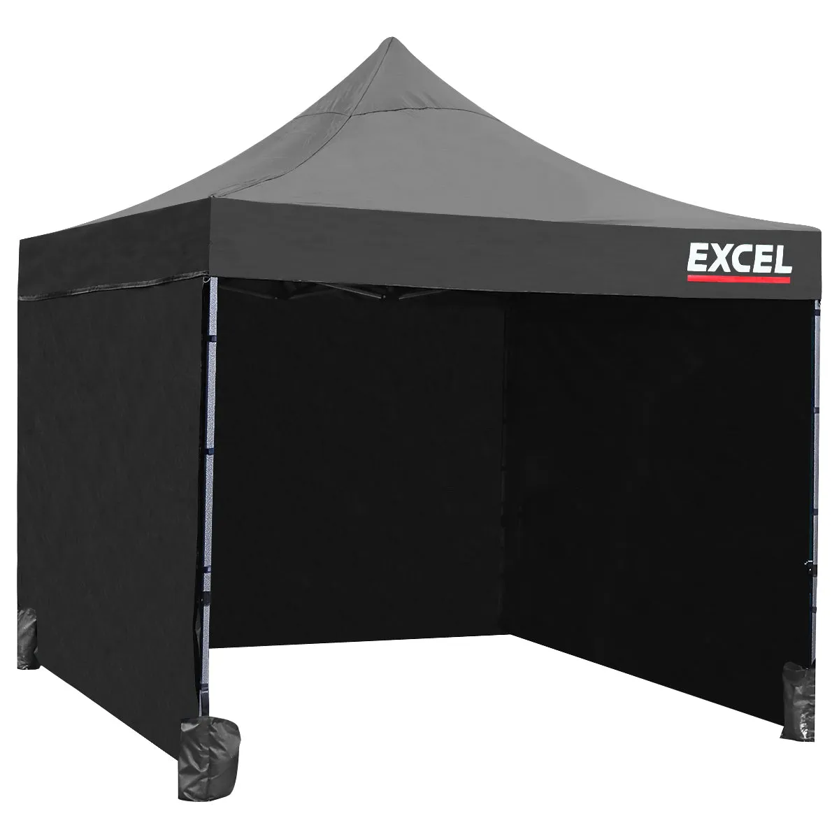 Excel Steel Gazebo 3m x 3m Black with Wheel Bag. Wall panel. Sand Bag