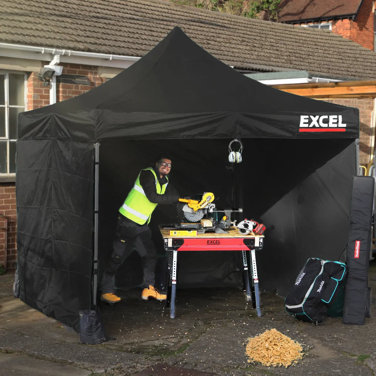Excel Steel Gazebo 3m x 3m Black with Wheel Bag. Wall panel. Sand Bag
