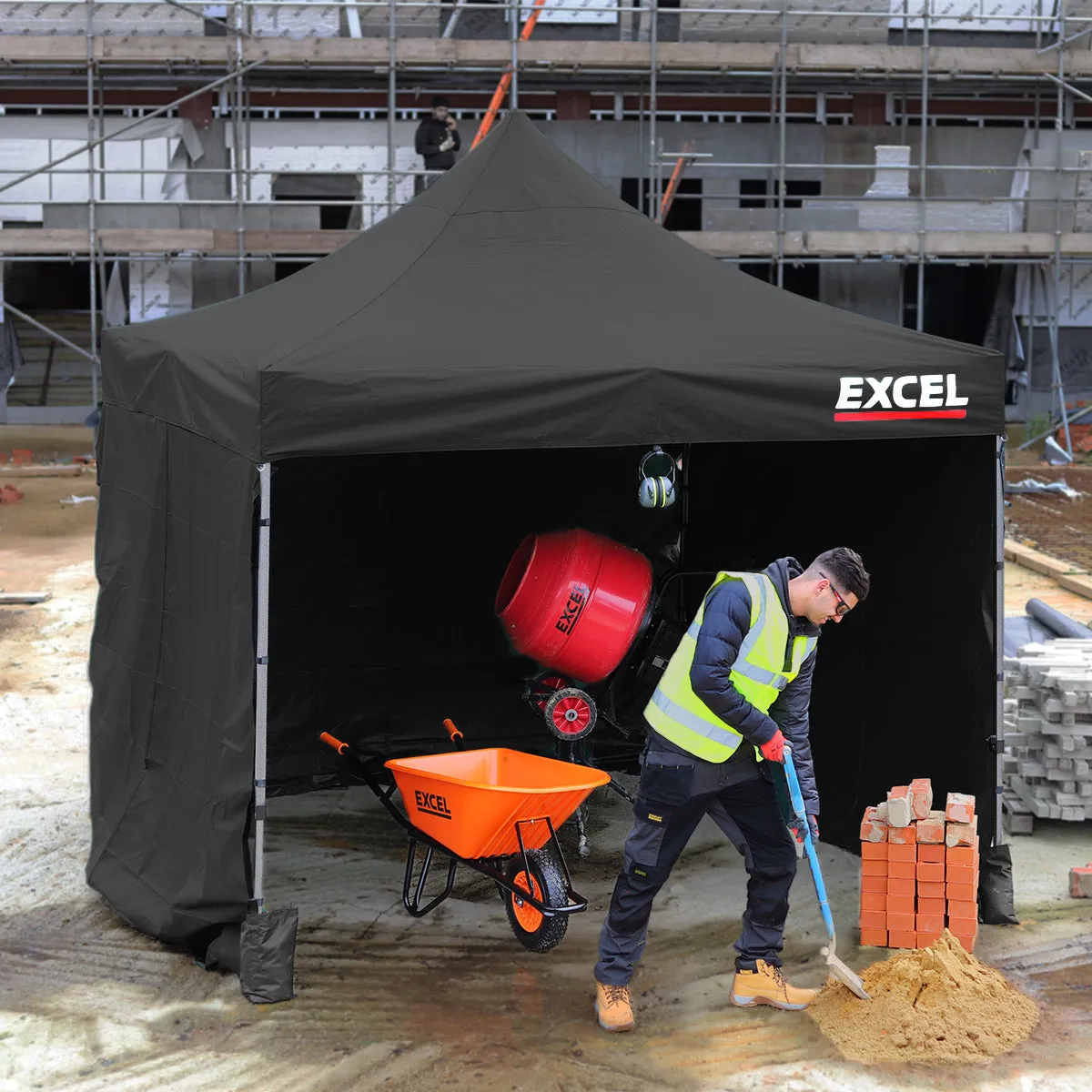 Excel Steel Gazebo 3m x 3m Black with Wheel Bag. Wall panel. Sand Bag