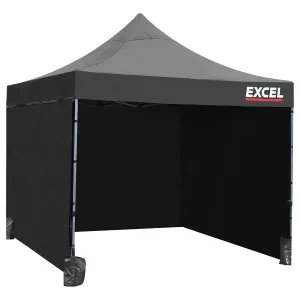 Excel Steel Gazebo 3m x 3m Black with Wheel Bag. Wall panel. Sand Bag