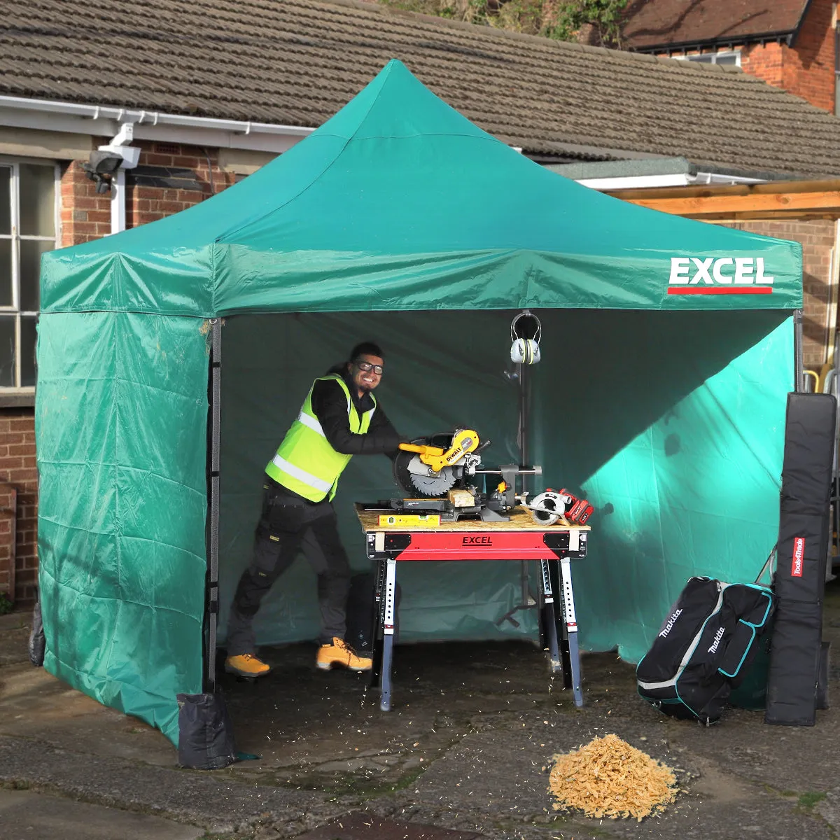Excel Steel Gazebo 3m x 3m Green with Wheel Bag. Wall panel. Sand Bag