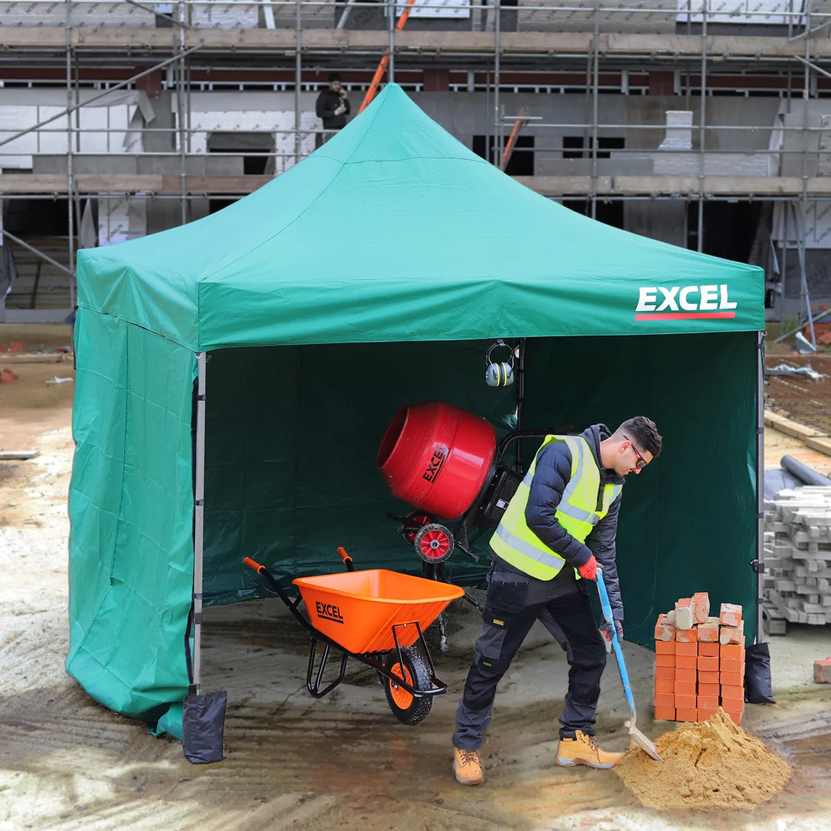 Excel Steel Gazebo 3m x 3m Green with Wheel Bag. Wall panel. Sand Bag