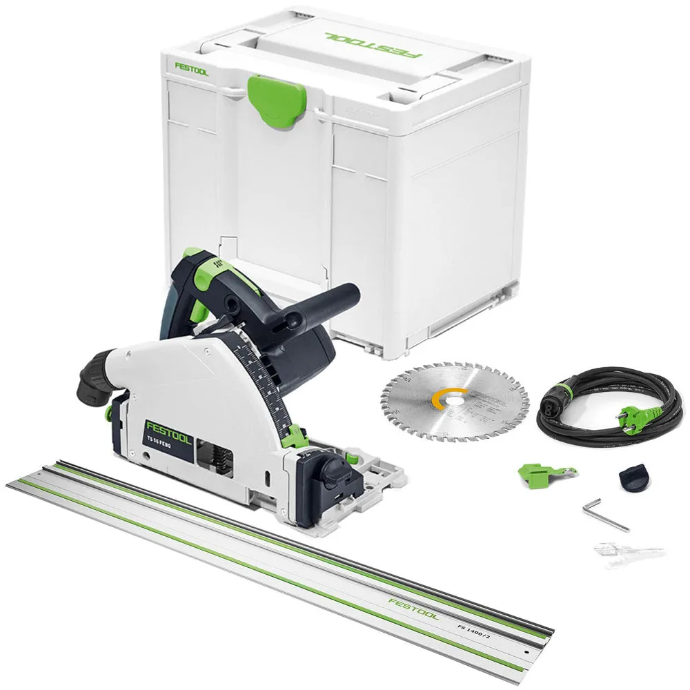 Festool TS 55 FEBQ-Plus 230V GB Circular Plunge-Cut Saw - 576706 With 1 x Guide Rail FS 1400/2
