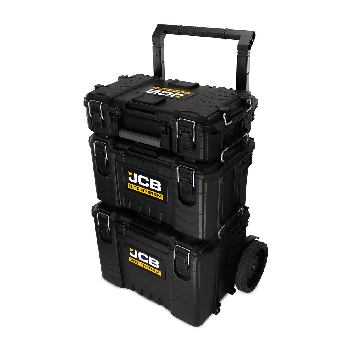 JCB SITESYS-ST 3-Piece Modular Tool Storage System with Cart. Tool Box & Organiser Case with Heavy Duty Wheels